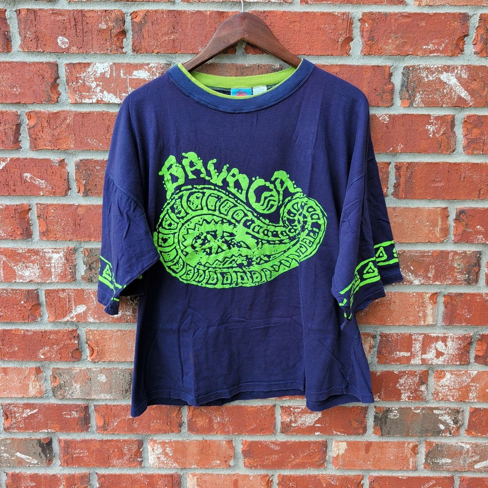Balboa Graphic T-Shirt Mens XL Navy Blue Lime Green Vintage 90s Boxy Skate Surf